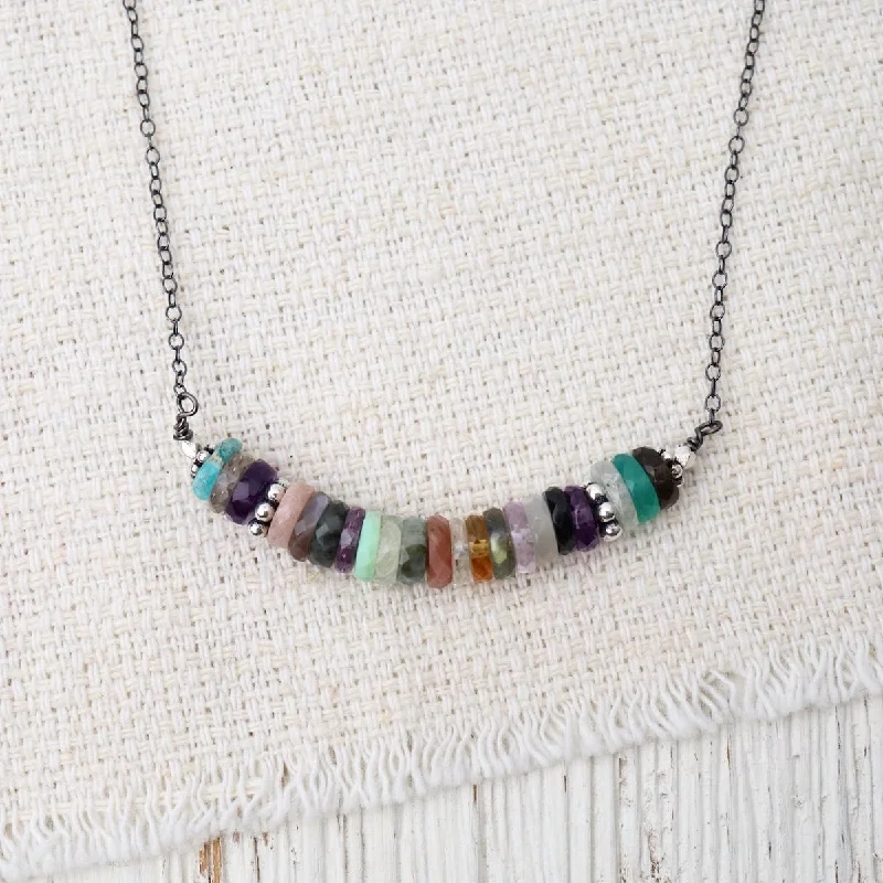 Chunky Beaded Necklaces For Bold Style-Assorted Gemstones with Sterling Silver Spacers Necklace