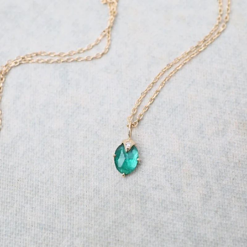 Modern Long Necklaces For Casual Style-Emerald & Diamond Claw Necklace