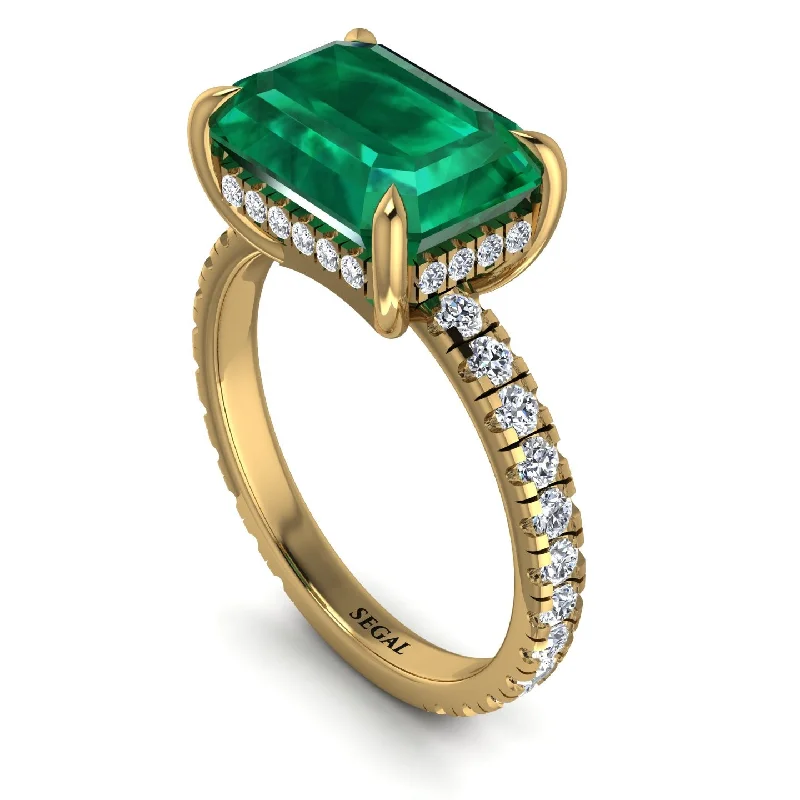 Personalized Couple Rings For Love-Emerald-Cut Emerald Pavé Engagement Ring - Daphne No. 4