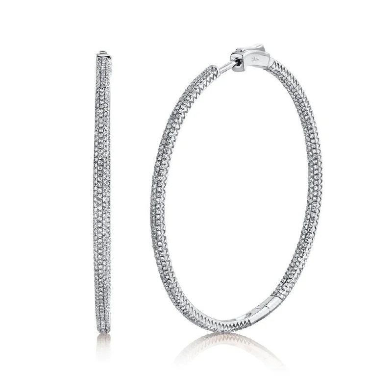 Simple Everyday Earrings For Casual Looks-14K White Gold Diamond Pave Hoop Inside/Outside Earrings