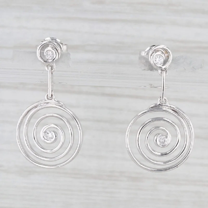 Gold Dangle Earrings For Party Wear-Diamond Swirl Dangle Earrings 14k White Gold Pierced Drops