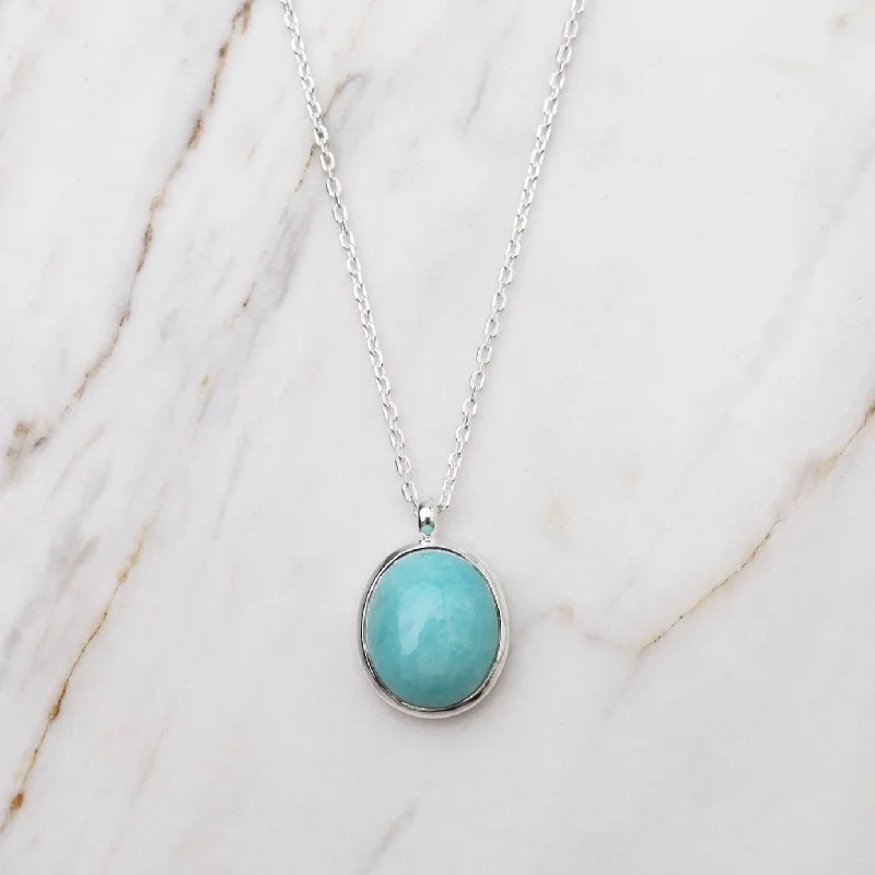 Trendy Layered Gold Necklaces For Chic Fashion-Oval Cabochon Amazonite Necklace - Sterling Silver