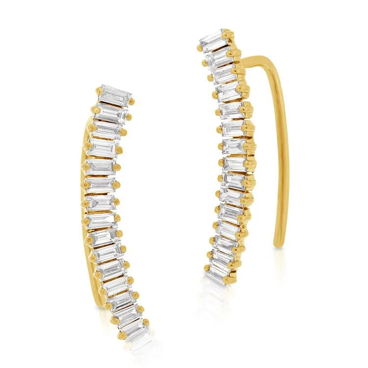 Large Statement Earrings For Fashion Lovers-Baguette Diamond Ear Climbers