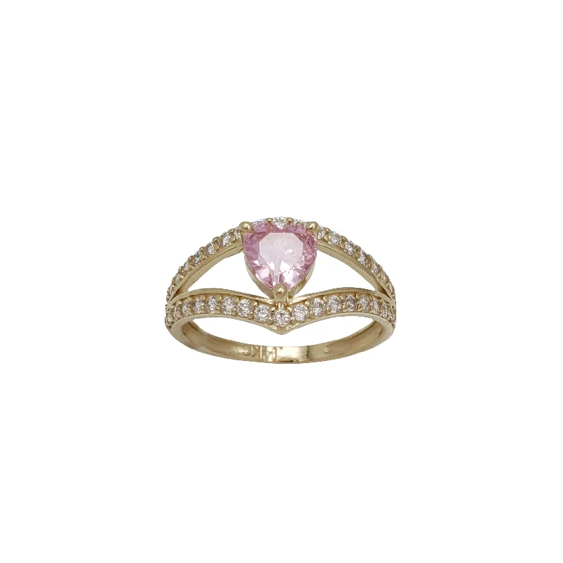 Simple Wedding Bands For Bridesmaids-Zirconia Pink Heart Ring (14K)