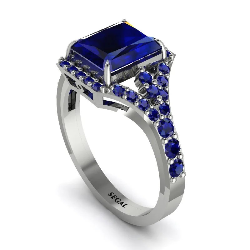 Trendy Stackable Wedding Rings For Brides-Radiant Cut Sapphire 14K Halo Engagement Ring - Cassidy No. 75