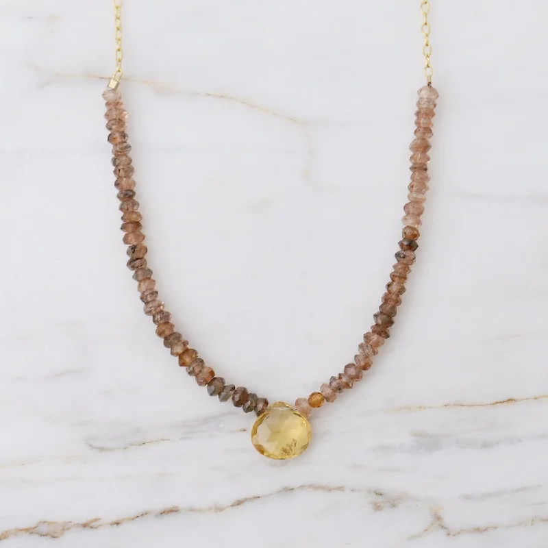 Fashionable Bar Necklaces For Chic Looks-Rutilated Quartz Arc & Citrine Briolette Drop Necklace