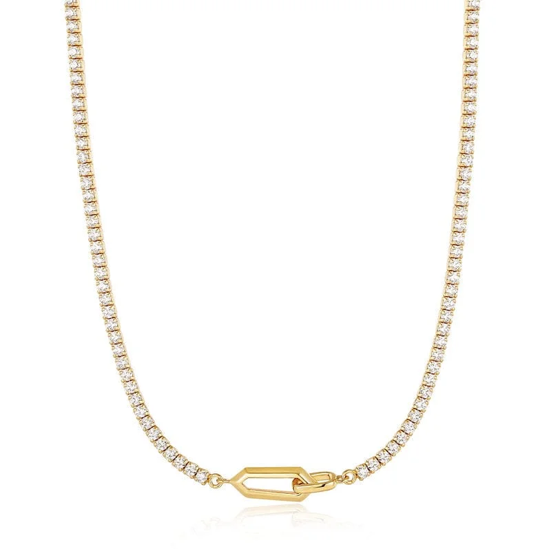 Elegant Heart Shaped Necklaces For Romantic Fashion-Gold Sparkle Chain Interlock Necklace