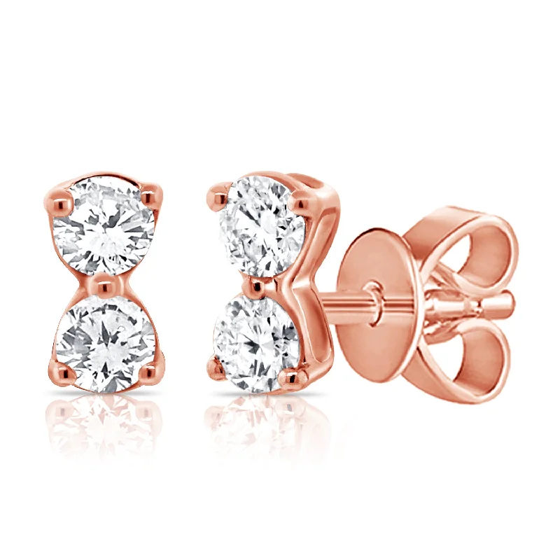 Stylish Resin Earrings For Trendy Looks-14K Rose Gold Double Diamond Stud Earrings