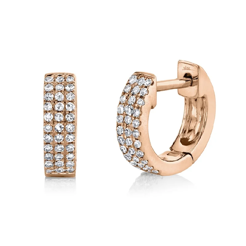 Unique Resin Earrings For Eclectic Style-14K Rose Gold Pave Huggie Earring