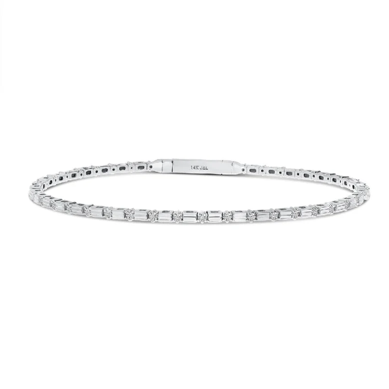 Bracelets For Diwali-14K White Gold Diamond Bar Flexible Bracelet BVB1080W