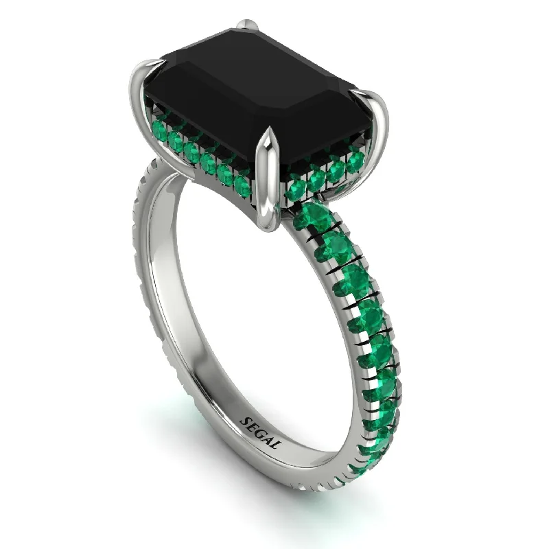 Beautiful Opal Rings For Engagement-Emerald-Cut Black Diamond Pavé Engagement Ring - Daphne No. 24