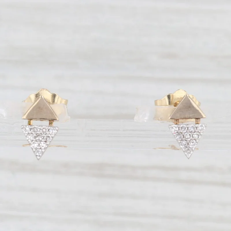 Chic Gold Earrings For Chic Fashion-New 0.10ctw Pave Diamond Triangle Stud Earrings 10k Yellow Gold