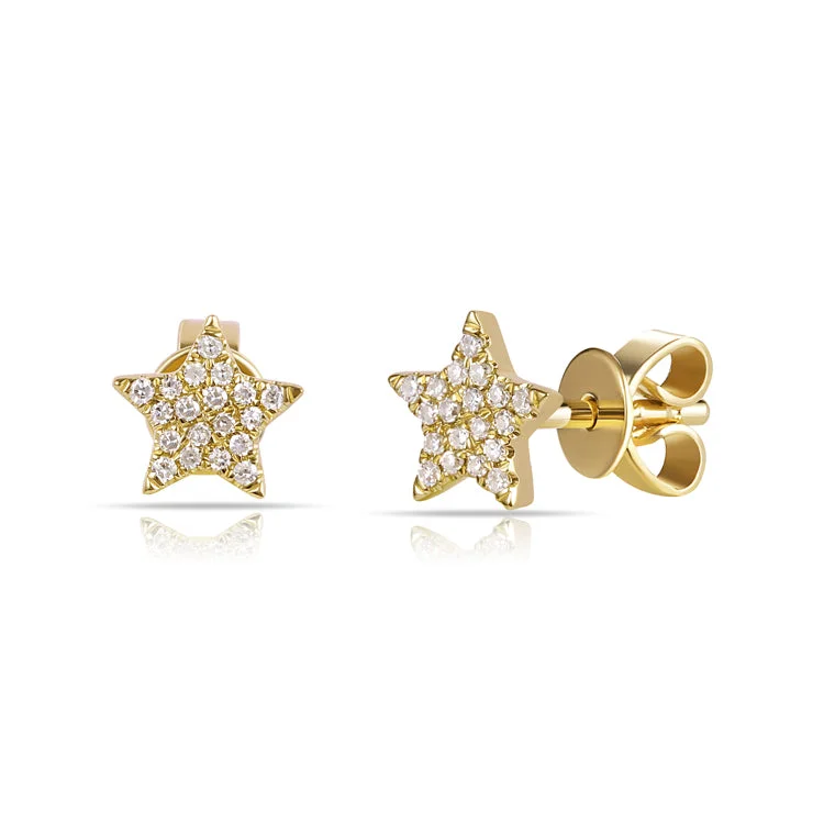 Sleek Drop Earrings For Office Looks-14K Yellow Gold Diamond Mini Star Earrings