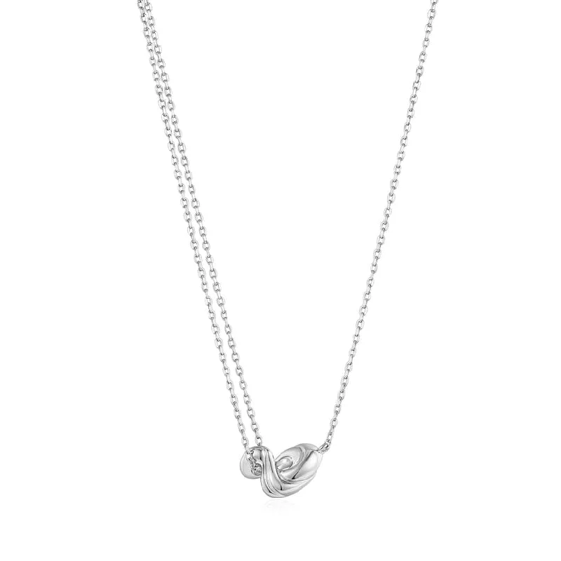 Sparkling Bar Necklaces For Evening Wear-Silver Twisted Wave Mini Pendant Necklace