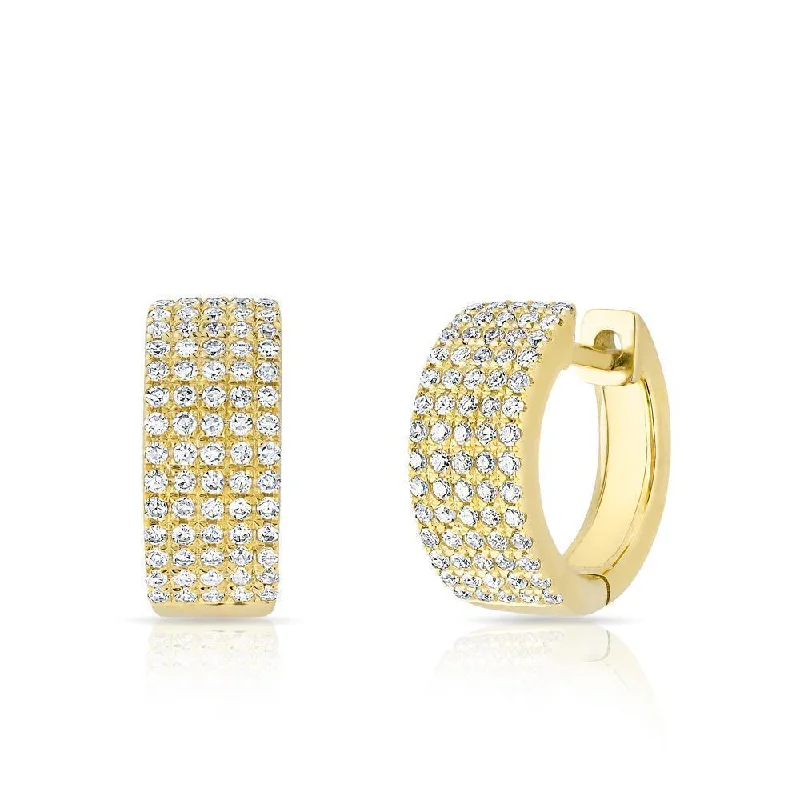 Luxury Diamond Earrings For Weddings-14K Yellow Gold Diamond Pave Thick Huggie Earrings