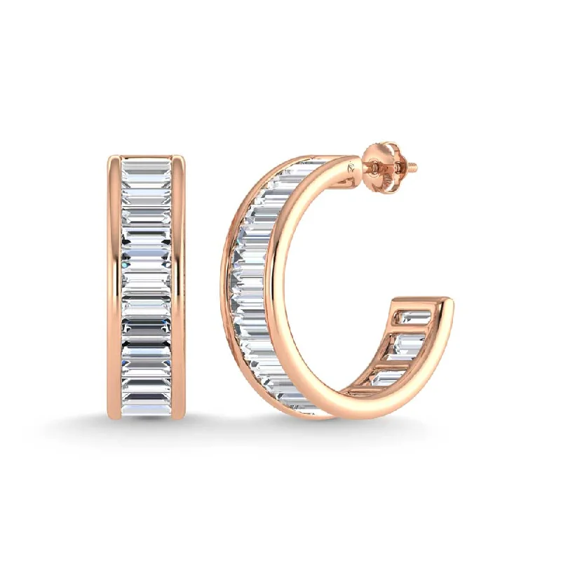 Stunning Gold Earrings For Special Occasions-14K Rose Gold Lab Grown Diamond 6 Ct.Tw. Slim Baguette Hoop Earrings