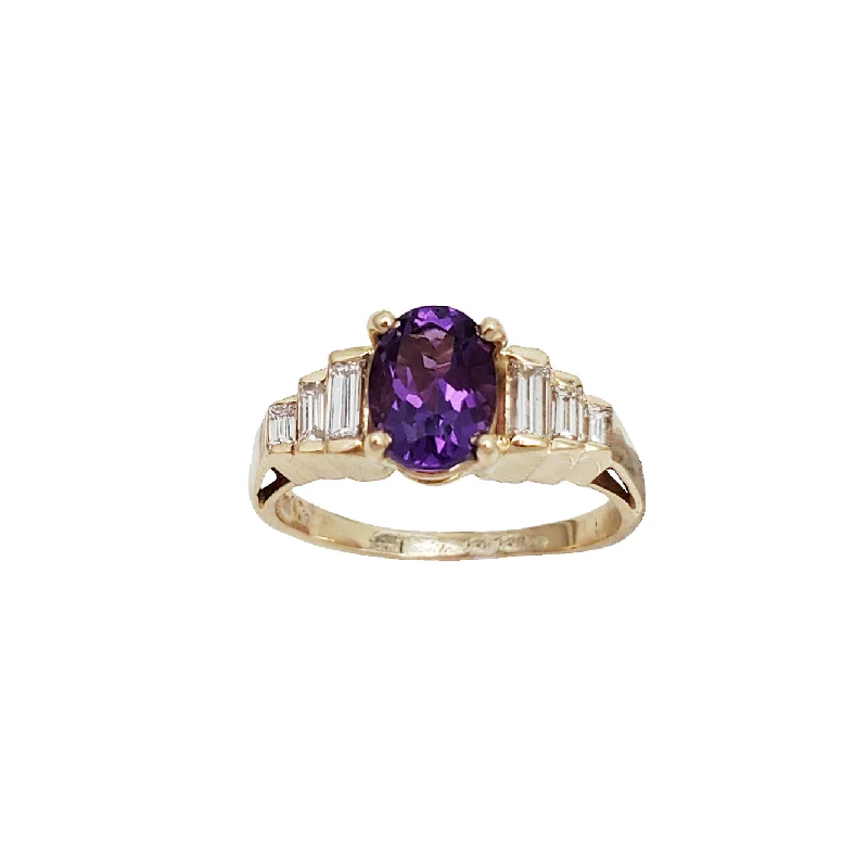 Personalized Wedding Bands For Special Moments-Diamond Baguette With Amethyst Ring (14K)