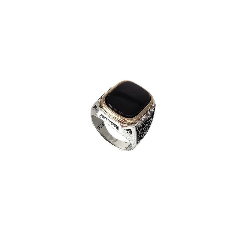 Stunning Emerald Rings For Engagement-Square Black Onyx Ring (Silver)