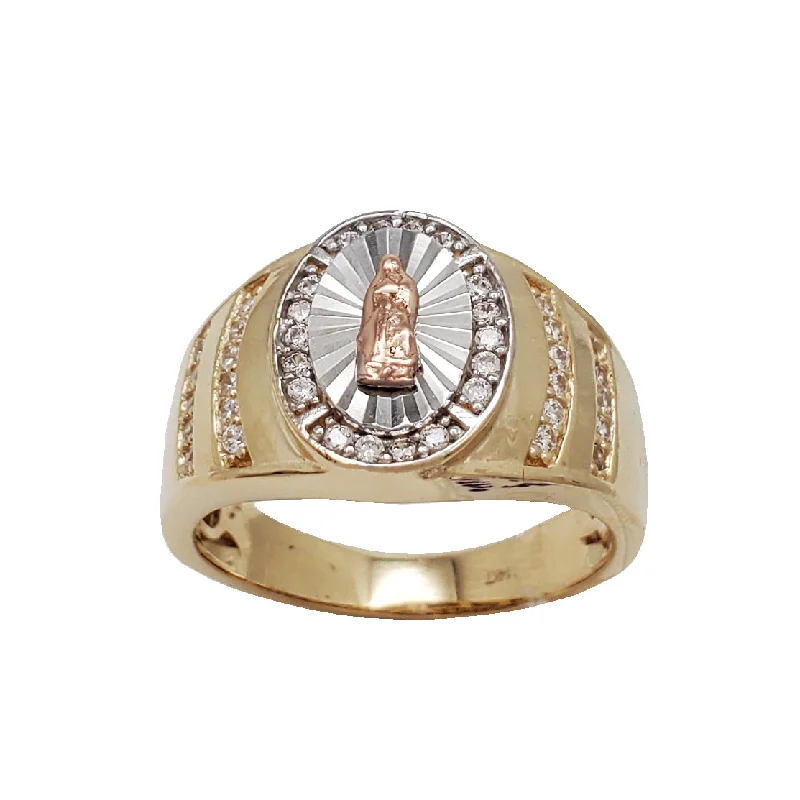 Unique Personalized Wedding Rings For Couples-Zirconia Tri-color Virgin Mary Ring (14K)