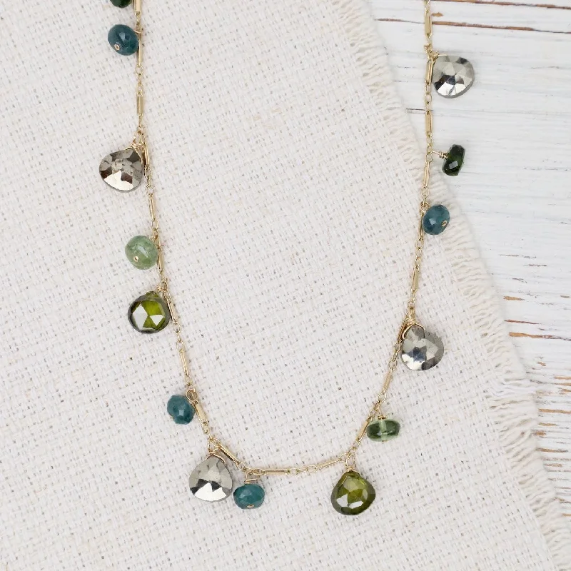 Dainty Gemstone Necklaces For Elegant Wear-Pyrite, Grandidierite, Chrome Diopside Long Necklace