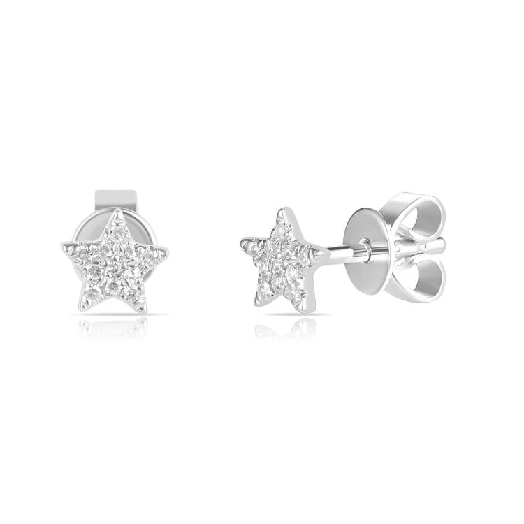 Crystal Drop Earrings For Formal Parties-14K White Gold Diamond Mini Star Stud Earrings