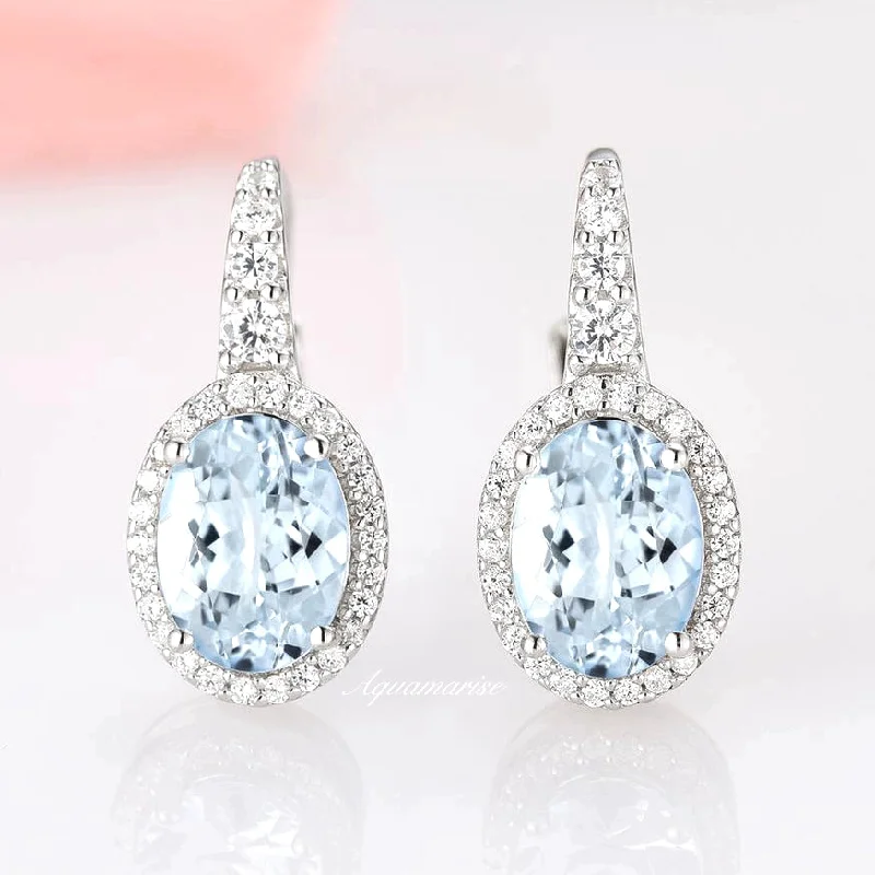 Modern Pearl Earrings For Evening Wear-Oval Aquamarine Dangle Earrings- 925 Sterling Silver