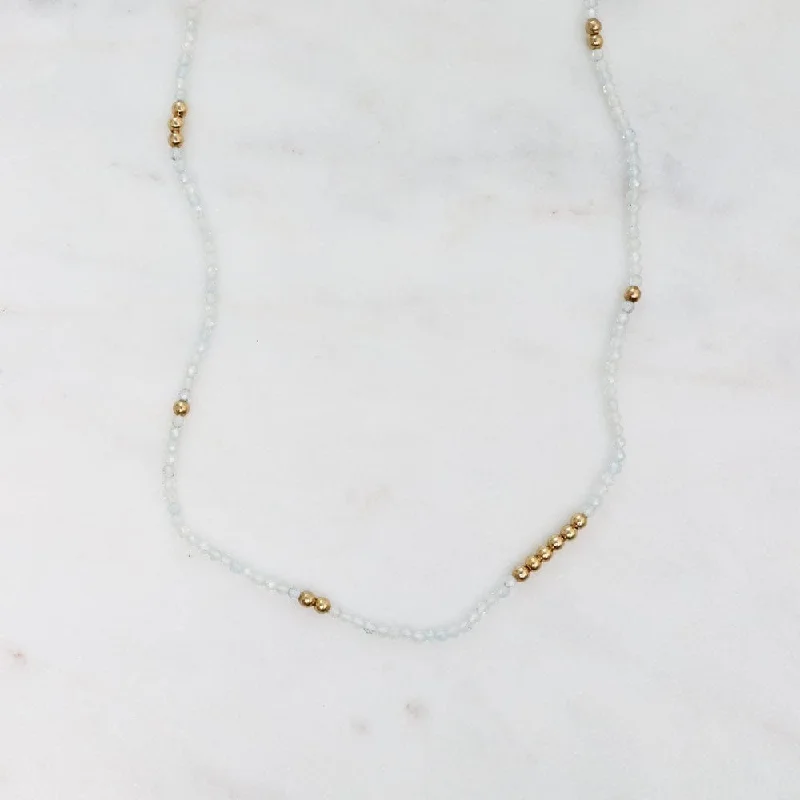 Beautiful Rose Gold Necklaces For Elegant Wear-Tiny Clear Quartz & Gold Nugget Beaded Necklace