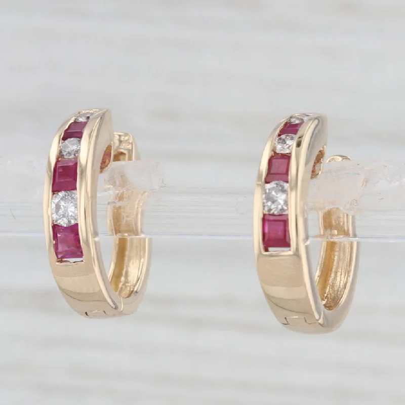 Unique Resin Drop Earrings For Bold Fashion-0.84ctw Ruby Diamond Hoop Earrings 14k Yellow Gold Hinged Snap Top Hoops