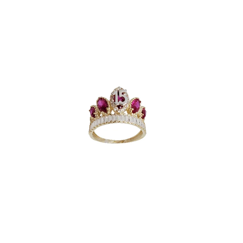 Custom Gemstone Rings For Meaningful Gifts-15 Years Birthday Crown-Tiara Ring (14K)