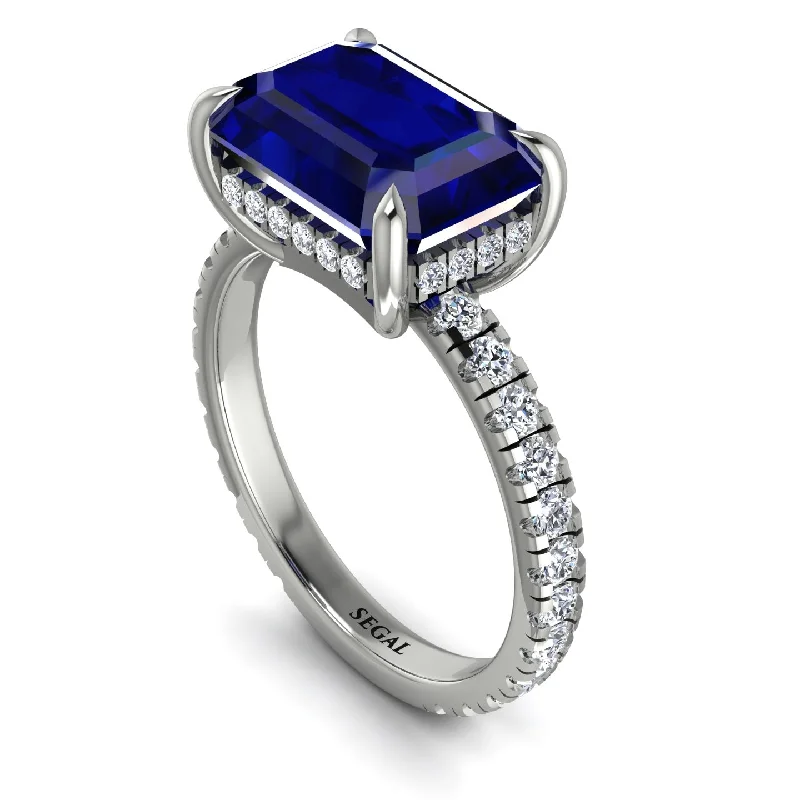 Large Cocktail Rings For Special Events-Emerald-Cut Sapphire Pavé Engagement Ring - Daphne No. 15