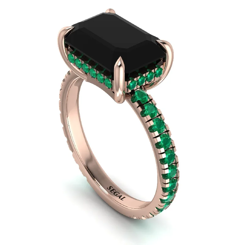 Stackable Diamond Rings For Elegant Style-Emerald-Cut Black Diamond Pavé Engagement Ring - Daphne No. 23