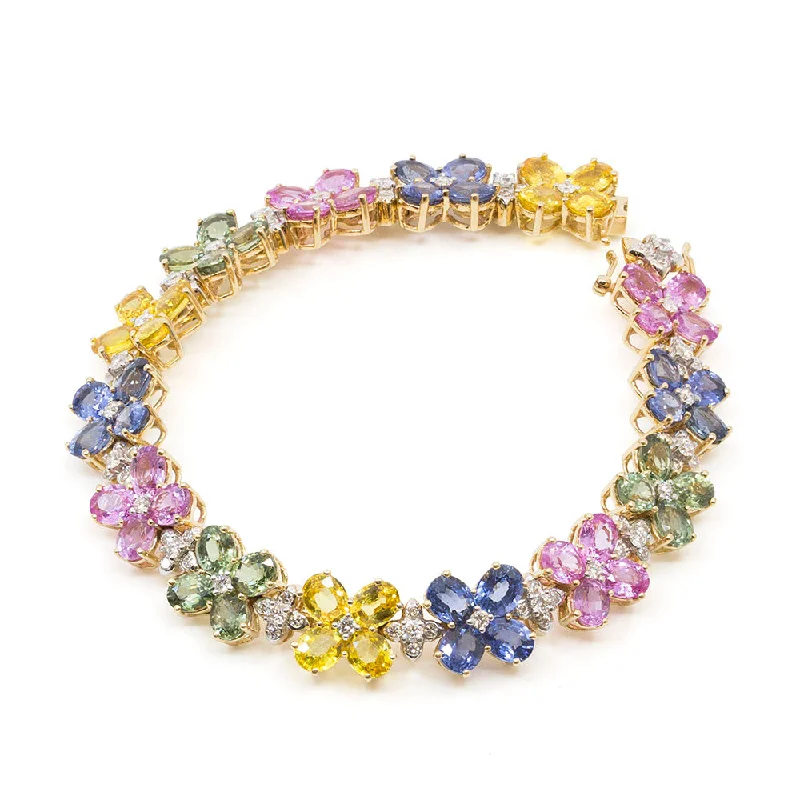 Bracelets With Engravings-Multi-Colored Sapphire Flower Bracelet