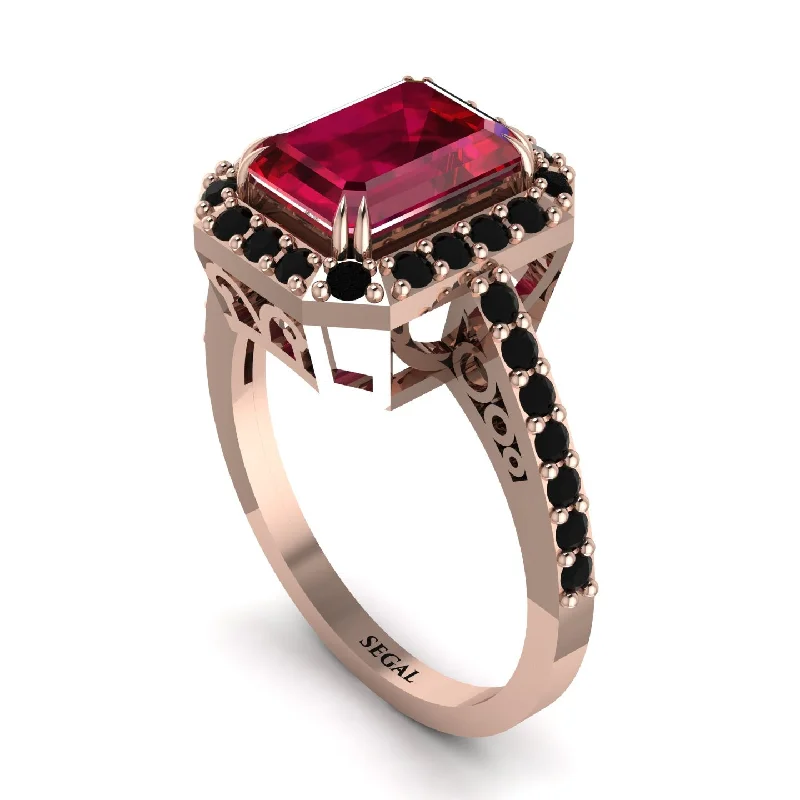 Fashionable Custom Wedding Rings For Brides-Emerald Cut Ruby Vintage-Inspired Engagement Ring - Addilyn No. 41