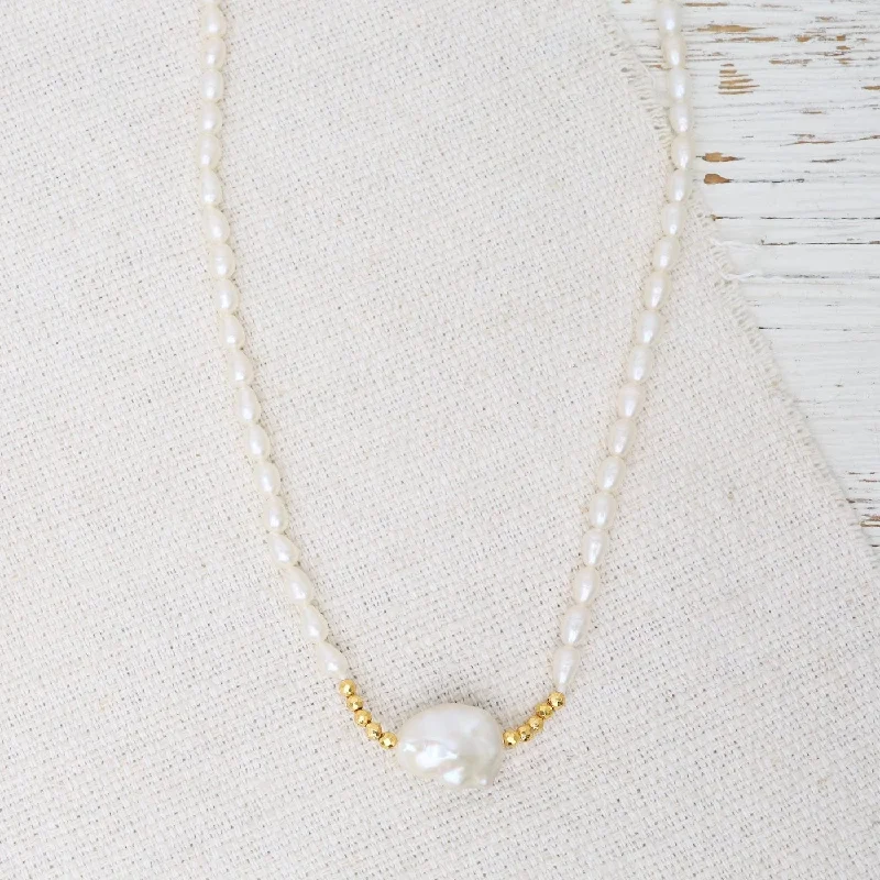 Personalized Crystal Bar Necklaces For Special Occasions-White Pearl Nugget Necklace