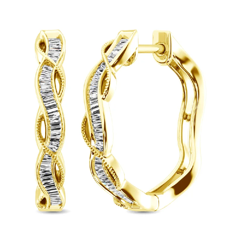 Silver Earrings For Timeless Fashion-10K Yellow Gold Baguette Diamond 1/5 Ct.Tw. Hoop Earrings