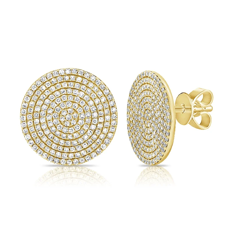 Modern Pearl Earrings For Evening Wear-14K Yellow Gold Diamond Extra Large Disc Earrings