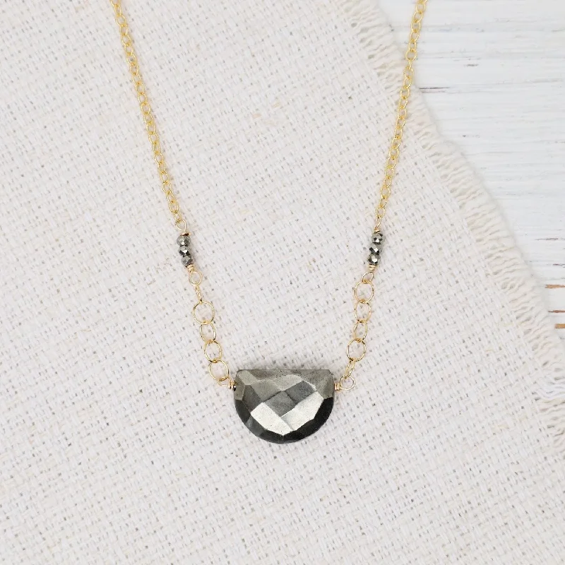 Layered Gold Bar Necklaces For Bold Style-Pyrite Half Moon Pendant Necklace