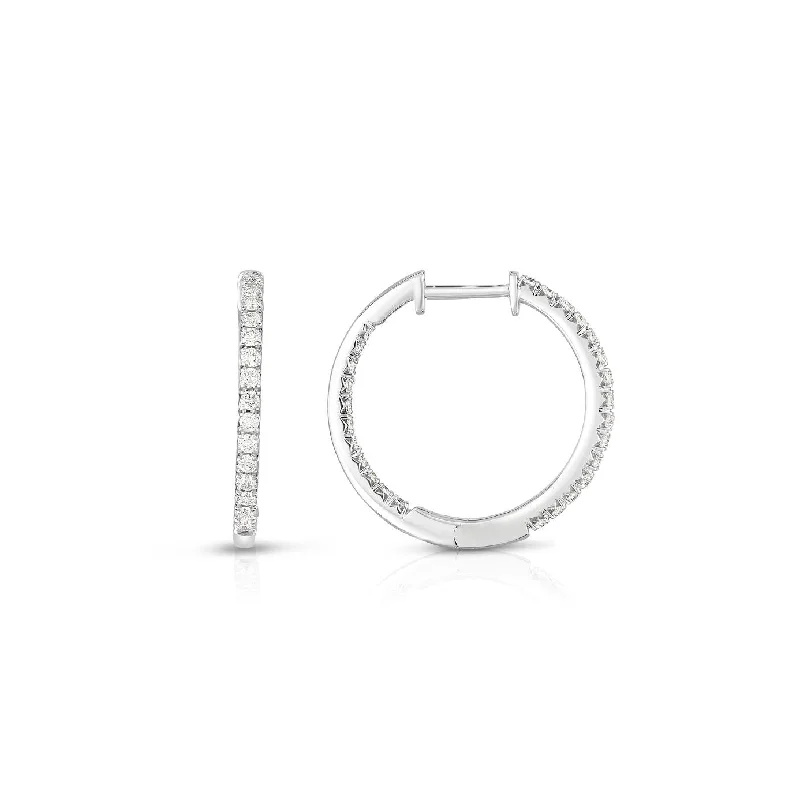 Silver Drop Earrings For Evening Style-14K White Gold Diamond Inside & Outside Hoop Earrings