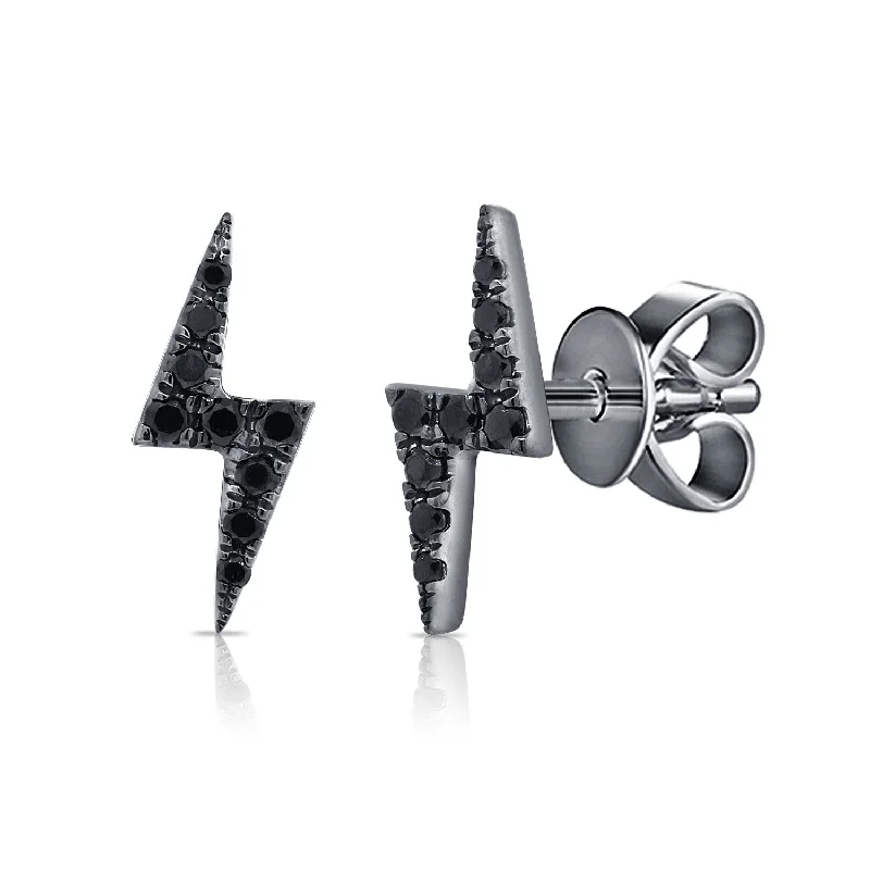 Classic Diamond Stud Earrings-14K Black Rhodium and Black Diamond Lightning Bolt Stud Earrings