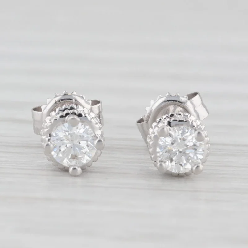 Stunning Pearl Earrings For Formal Wear-0.48ctw Diamond Halo Stud Earrings 14k White Gold