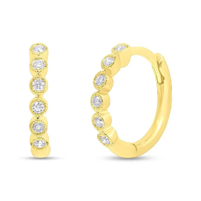 Elegant Silver Earrings For Casual Wear-14K Yellow Gold Diamond Bezel Huggie Earrings