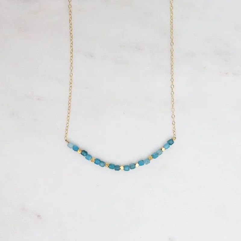 Custom Silver Heart Necklaces For Unique Designs-Blue Agate & 18k Gold Vermeil Cubes Arc Necklace