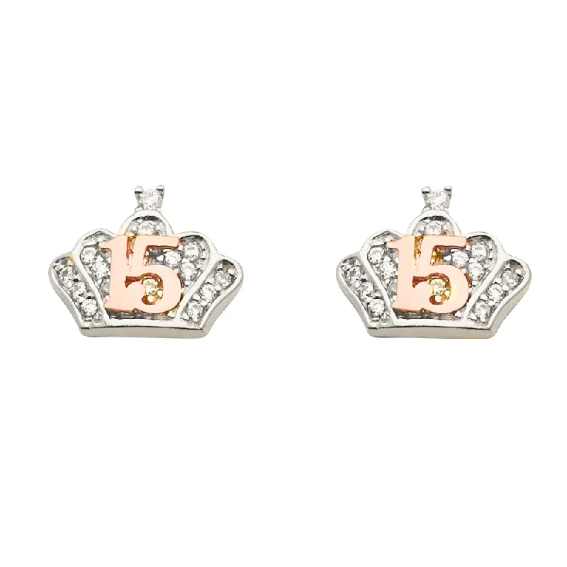 Personalized Earrings With Initials-14K Sweet 15 Quincenera CZ Hanging Earrings