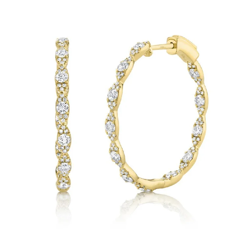 Statement Earrings For Special Events-14K Yellow Gold Diamond Hoop Earrings