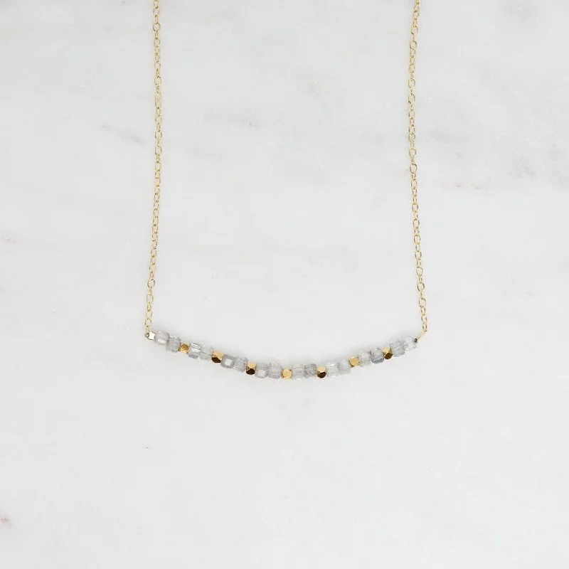 Elegant Wedding Necklaces For Bridal Glam-Labradorite & 18k Gold Vermeil Cubes Arc Necklace