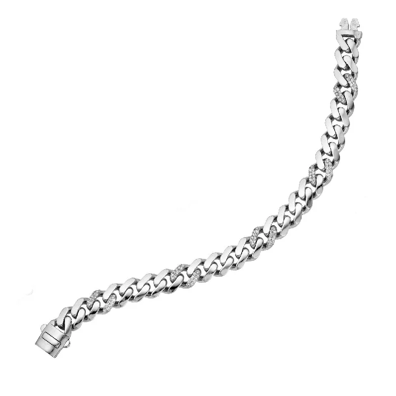 Bracelets With Flexible Fit-14K White Gold 8" .85CT Ferrara Diamond Chain Bracelet with Box Clasp WRC10030-08