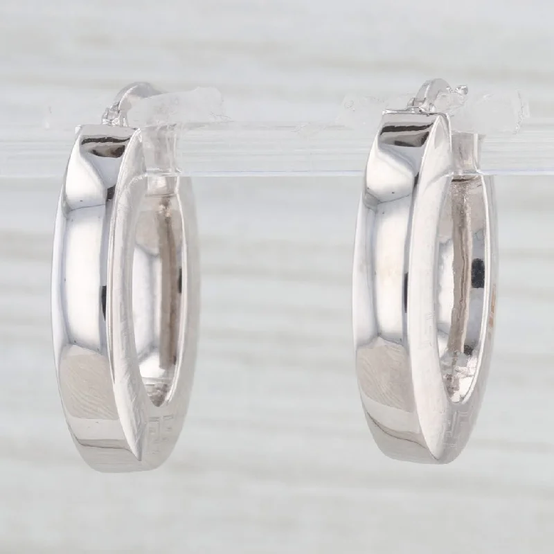 Classic Drop Earrings For Bridal Looks-Greek Key Pattern Hoop Earrings 14k White Gold Snap Top Oval Hoops