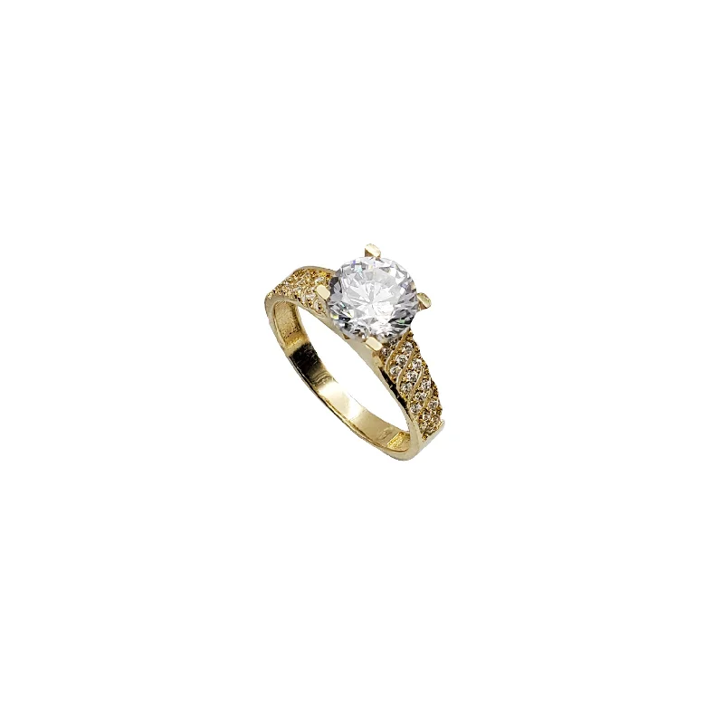 Unique Engagement Rings For Non-Traditional Brides-CZ Pinstripe Accent Zirconia Engagement Ring (14K)