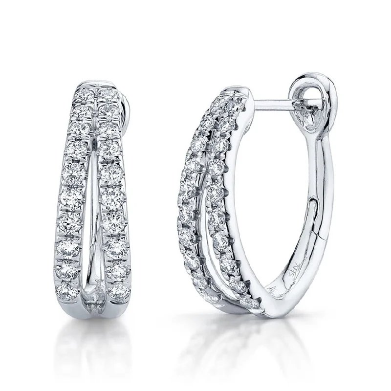 Classic Drop Earrings For Evening Wear-14K White Gold Diamond Oval Hoop Earrings