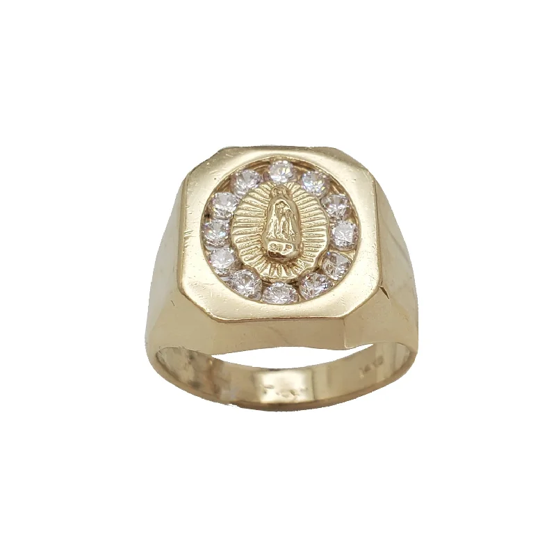 Custom Men’s Wedding Bands For Bold Style-Zirconia Virgin Mary Ring (14K)